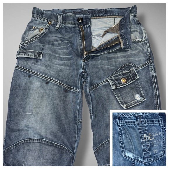 G Star Raw Jeans Mens 32x26 Raff Elwood Military Cargo Paratrooper Double Knee - Picture 1 of 13